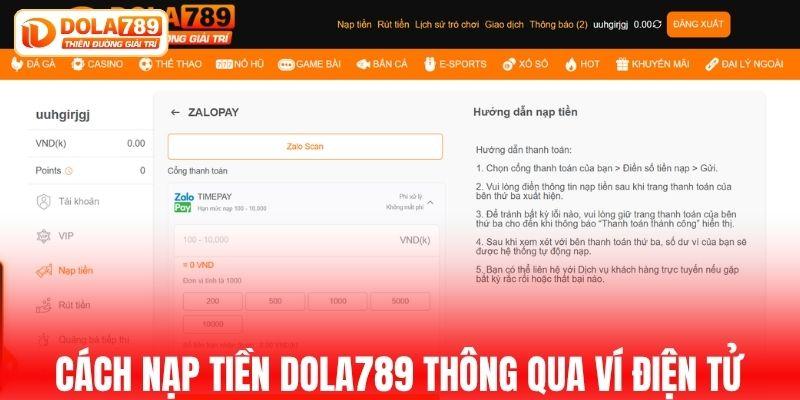 Nạp tiền DOLA789 qua ví điện tử bằng cách nào?